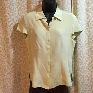 Petite Sophisticate green silk button down shirt